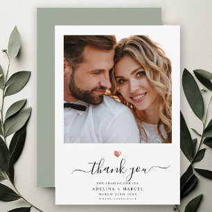 Carte De Remerciements Calligraphie moderne Rose Gold Heart Mariage Photo