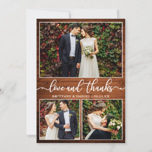 Carte De Remerciements Calligraphie moderne Wood 3 Mariage photo Collage