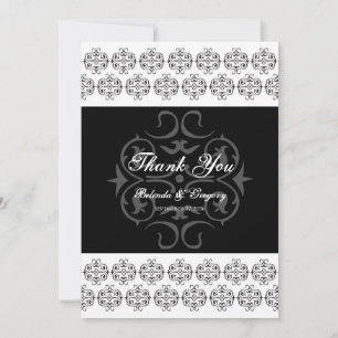 Carte De Remerciements Calligraphie noir et blanc Vintage Mariage damassé