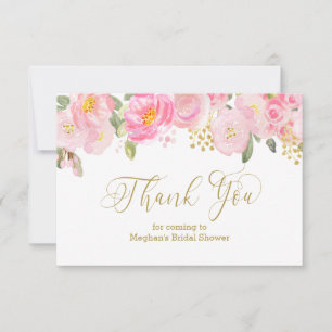 Carte De Remerciements Calligraphie or rose et or Floral