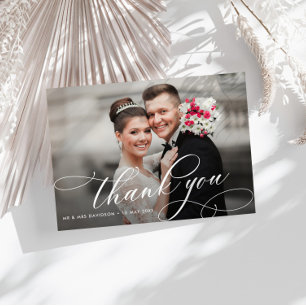 Carte De Remerciements calligraphie script double face photo mariage