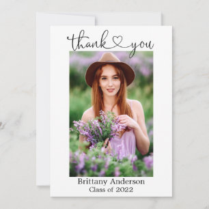 Carte De Remerciements Calligraphie Script Heart Graduate Photo