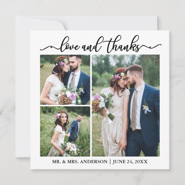 Carte De Remerciements Calligraphie Script Mariage Collage 3 Carré photo (Devant)
