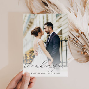 Carte De Remerciements calligraphie script newlyweds photo mariage