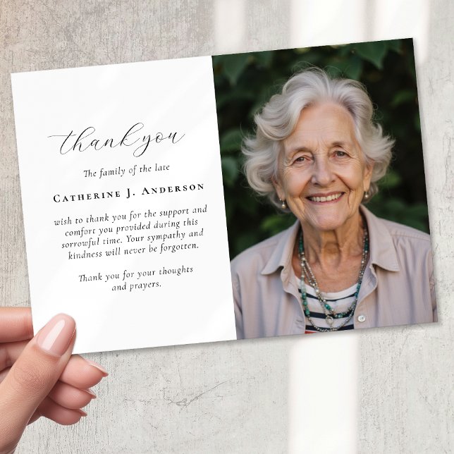 Carte De Remerciements Calligraphie Script Photo Sympathy Funeral Memoria (Créateur téléchargé)