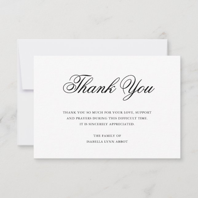 Carte De Remerciements Calligraphie simple Elégant Funérailles Remercieme (Devant)