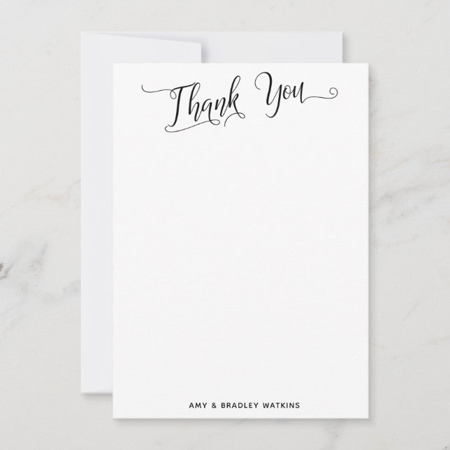 Carte De Remerciements Calligraphie simple en noir et blanc (Devant)