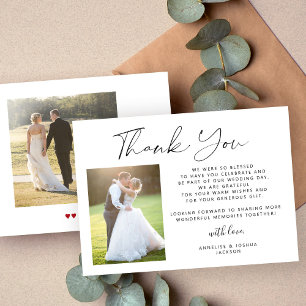 Carte De Remerciements Calligraphie simple et élégante 2 photos mariage