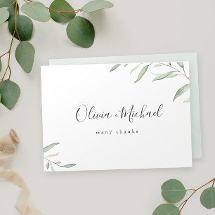 Carte De Remerciements Calligraphie verte minimale noms rustique