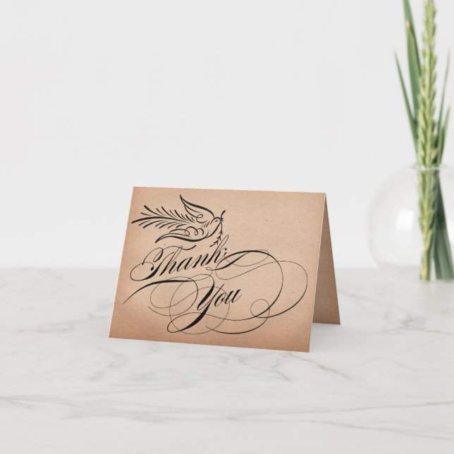 Carte De Remerciements Calligraphy Script Dove Thank (Devant)