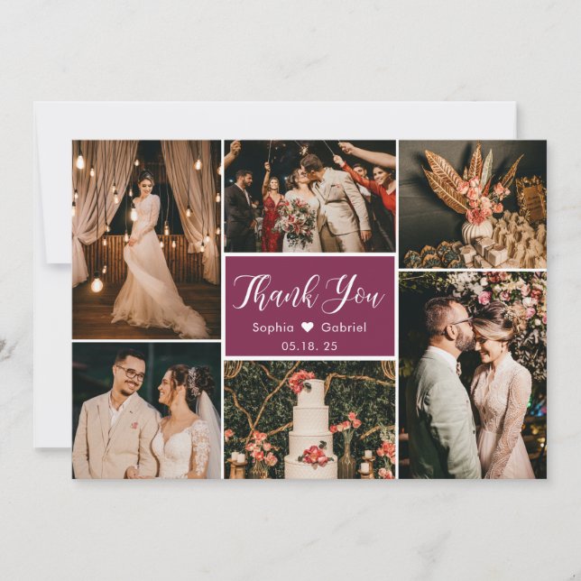 Carte De Remerciements Callygraphie élégant 6 Mariage photo Collage (Devant)
