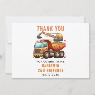 Carte De Remerciements Camion à benne du chantier de construction 2e anni