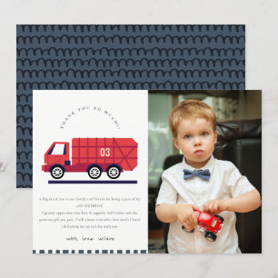 Carte De Remerciements Camion à ordures mignon rouge Photo d'enfants pour