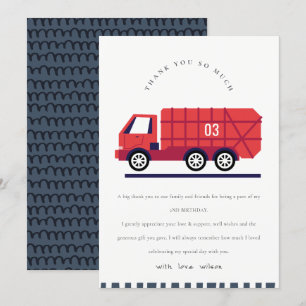 Carte De Remerciements Camion à ordures rouge mignon Anniversaire enfants