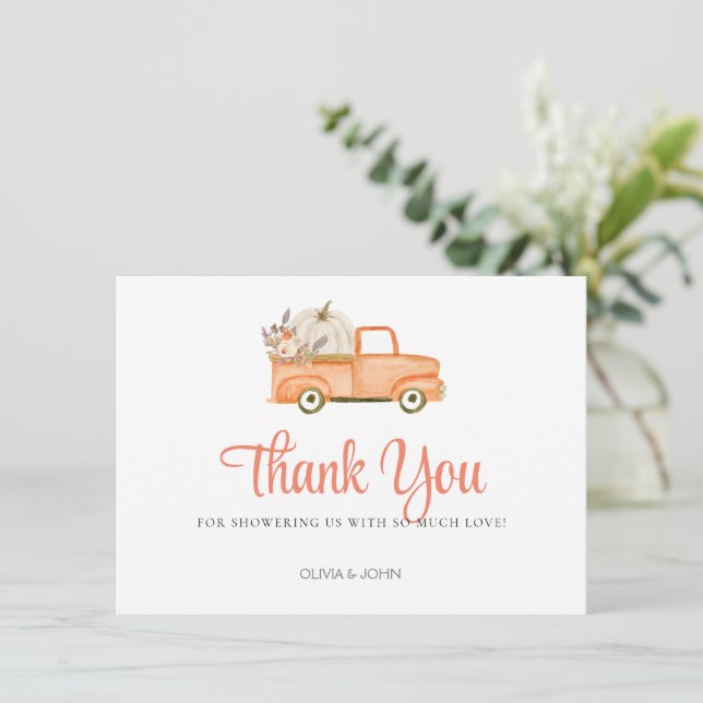 Carte De Remerciements Camion Citrouille Floral Orange (Debout devant)