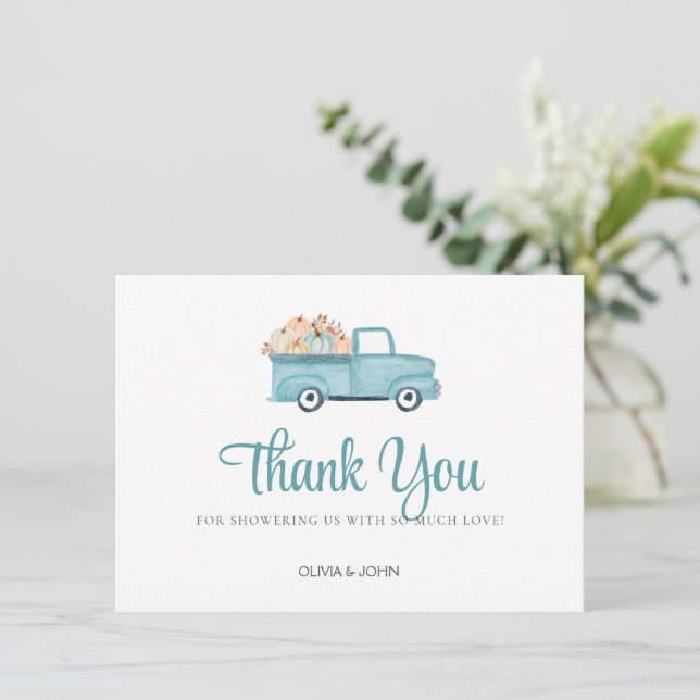 Carte De Remerciements Camion de citrouilles bleu (Debout devant)