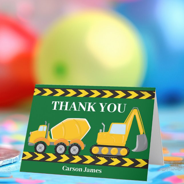 Carte De Remerciements Camion de construction vert Joyeux anniversaire ga (Créateur téléchargé)
