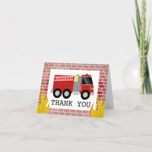 Carte De Remerciements Camion de pompiers flammes brique anniversaire mer