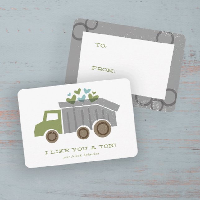 Carte De Remerciements Camion de vidange Enfants Classe Valentine's Day C (Modern hand drawn dump truck kids classroom Valentine's Day Cards.)