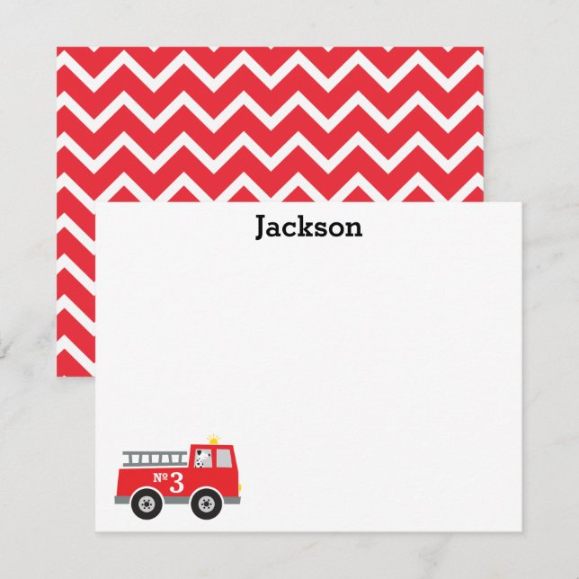 Carte De Remerciements Camion d'incendie pour enfants (Devant / Derrière)