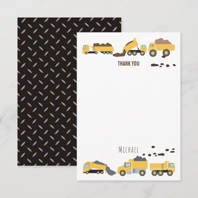 Carte De Remerciements Camions à benne Camions de construction Joyeux Ann (Devant / Derrière)