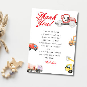Carte De Remerciements Camions bébé en construction baby shower