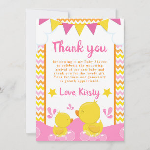 Carte De Remerciements Canard en caoutchouc jaune et rose pour Baby Showe