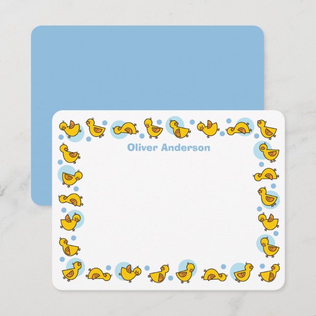 Carte De Remerciements Canetons Mignons Bébé Canards Bleu Baby Shower  (Devant / Derrière)