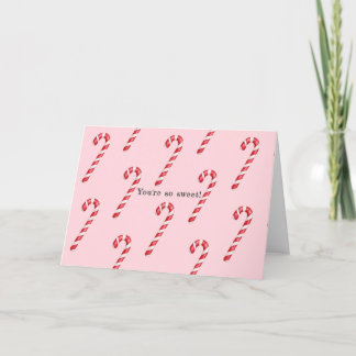 Carte De Remerciements Canne de bonbon rayures rouges et blanches sur fon