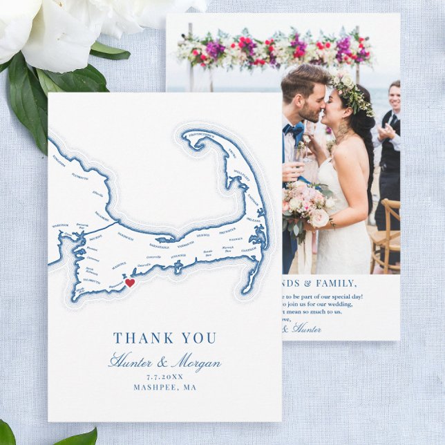 Carte De Remerciements Cape Cod Destination Mariage Appartement (These Cape Cod Destination Wedding thank you cards are perfect for your Popponesset Inn Wedding)