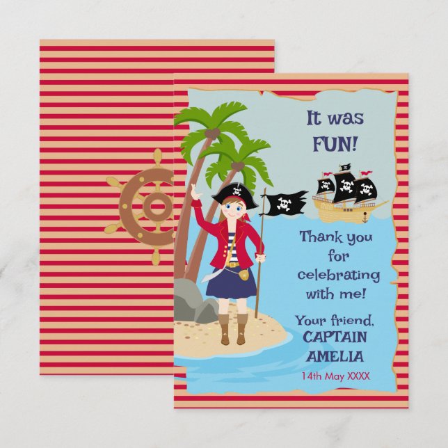 Carte De Remerciements Capitaine de la fête d'anniversaire du navire pira (Devant / Derrière)