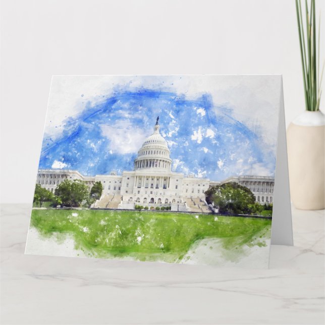Carte De Remerciements Capitol américain à Washington DC Pastel Draw (Devant)