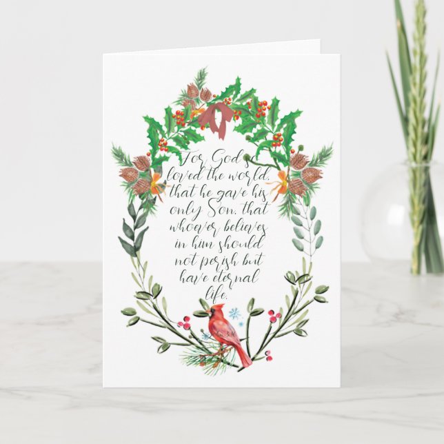 Carte De Remerciements Cardinal du Nord Merry Christmas Wreath (Devant)