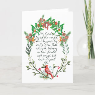 Carte De Remerciements Cardinal du Nord Merry Christmas Wreath