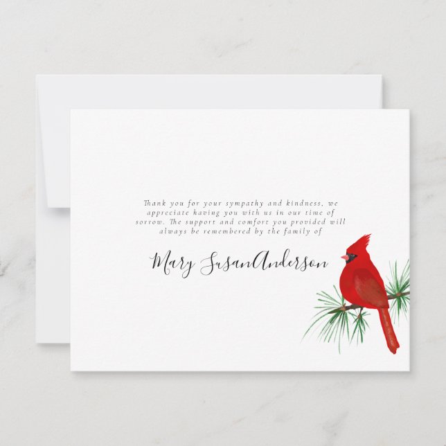 Carte De Remerciements Cardinal Funeral Thank You Note Card Red Bird (Devant)