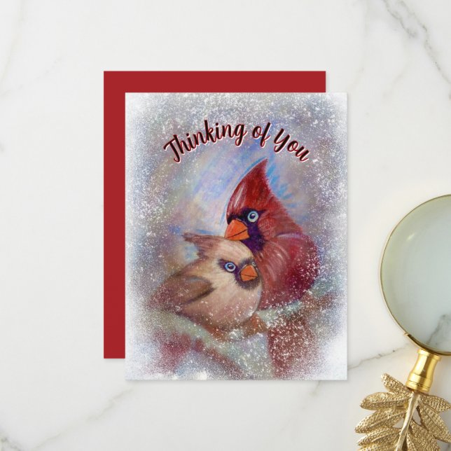 Carte De Remerciements Cardinal Greeting Card Personnalisable peinture d' (Devant/Arrière en situation)