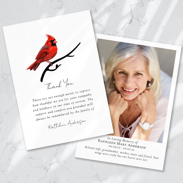 Carte De Remerciements Cardinal Photo Memorial Sympathy Funeral (Créateur téléchargé)
