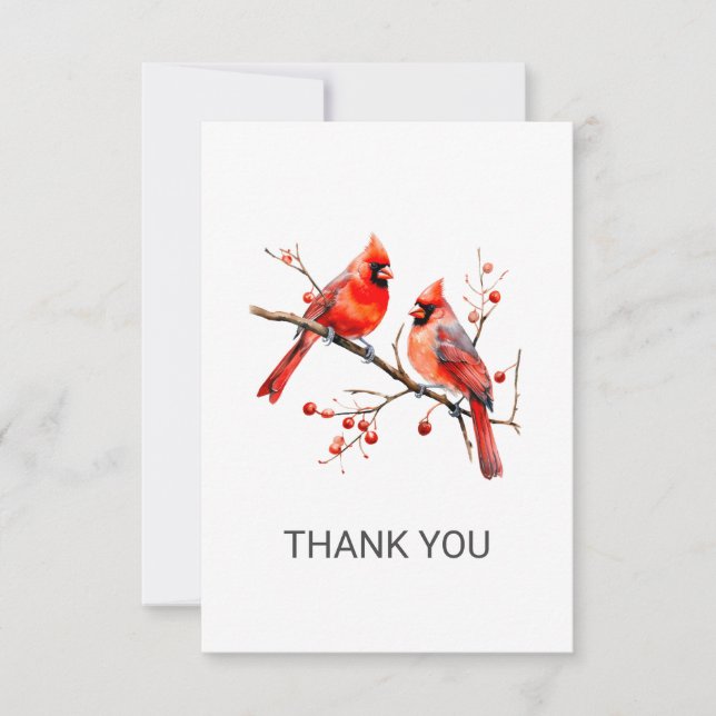 Carte De Remerciements Cardinal rouge sur une branche de houx (Devant)