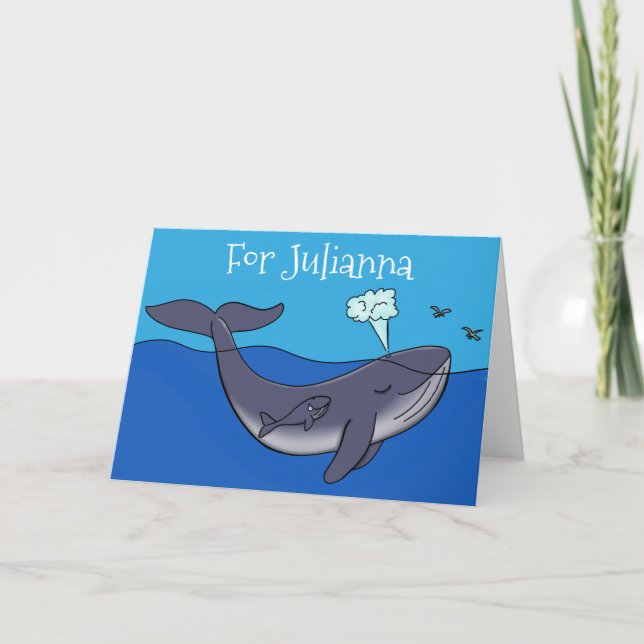 Carte De Remerciements Caricature de baleine mignonne et de baleine de ve (Devant)