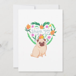 Carte De Remerciements carlin avec des fleurs au coeur
