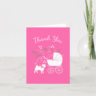 Carte De Remerciements Carlin chien Baby shower fille rose avec la mâchoi