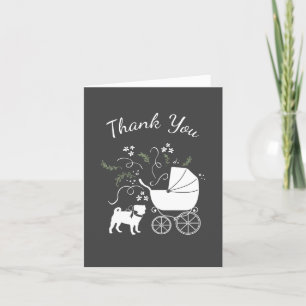 Carte De Remerciements Carlin Chien Baby shower Gris Chiot Chien Neutre G