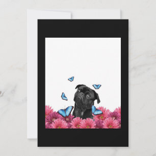 Carte De Remerciements Carlin Noir Avec Papillons Bleus Et Gerberas