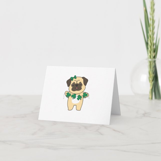 Carte De Remerciements Carlins Shamrocks Mignons Animaux Pour Le Bonheur (Devant)