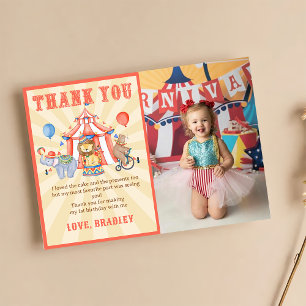 Carte De Remerciements Carnaval Cirque & Animaux Photo Anniversaire