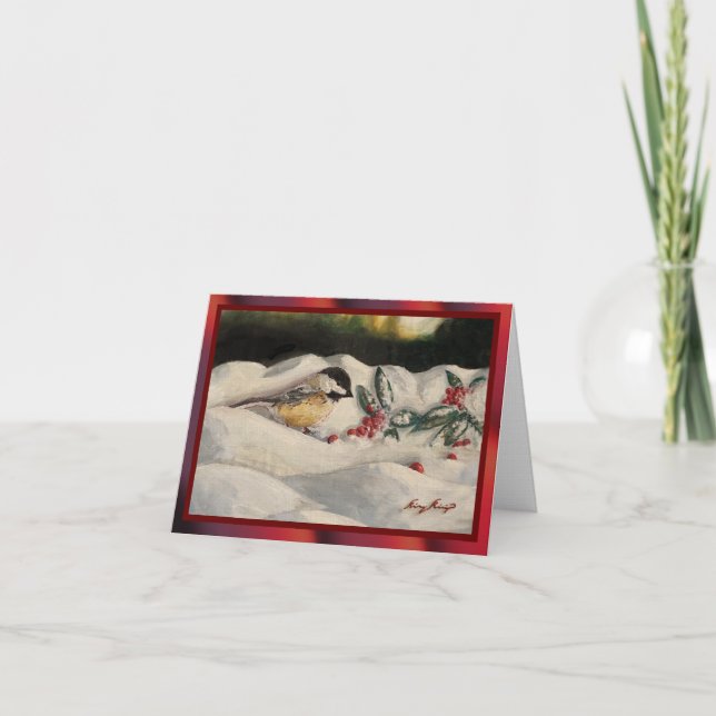 Carte De Remerciements Carol the Chick-a-Dee with Mistletoe: Blank Card (Devant)