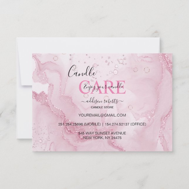 Carte De Remerciements Carré de soins aux bougies rose esthétique (Dos)