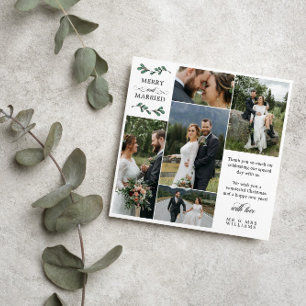 Carte De Remerciements Carré Green Mistletoe Joyeux Noël marié