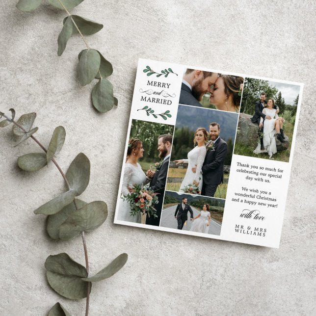 Carte De Remerciements Carré Green Mistletoe Joyeux Noël marié (Créateur téléchargé)