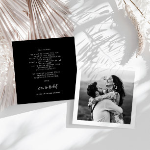 Carte De Remerciements Carré mariage noir moderne contemporain